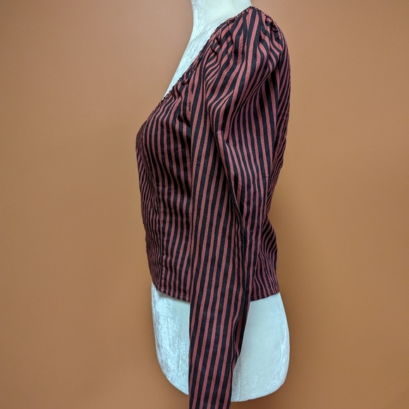 Free People Top Red Black Vintage Stripe Caroline Puff Sleeve Top Size XS - Picture 8 of 15